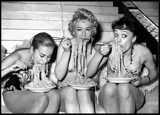 Women Eating Spaghetti Poster