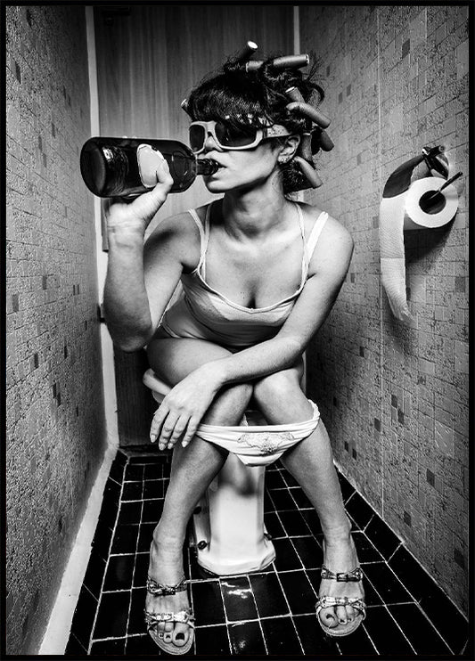 Girl Drinking on the Toilet Poster