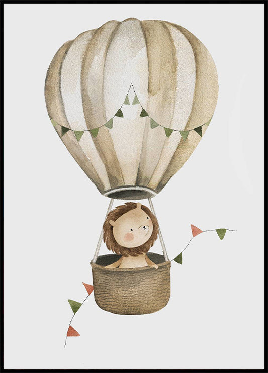 Lion In Hot Air Balloon Poster