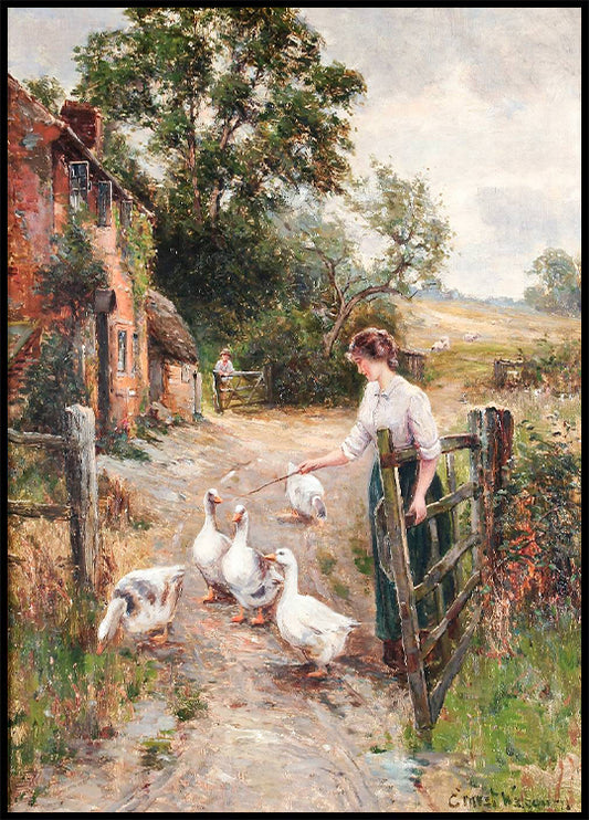 Tending The Geese By Ernest Walbourn 1890s Poster