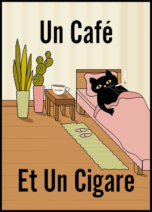 Cat with Coffee and Cigar Poster