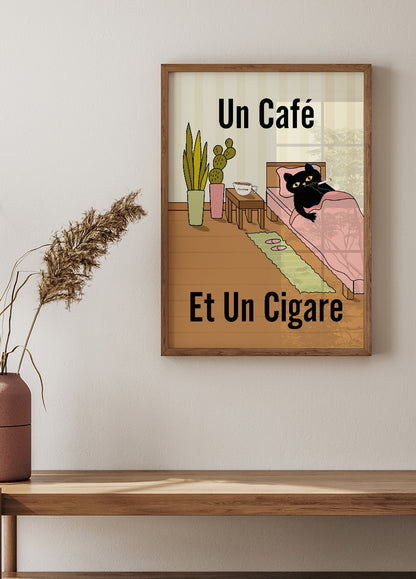 Cat with Coffee and Cigar Poster