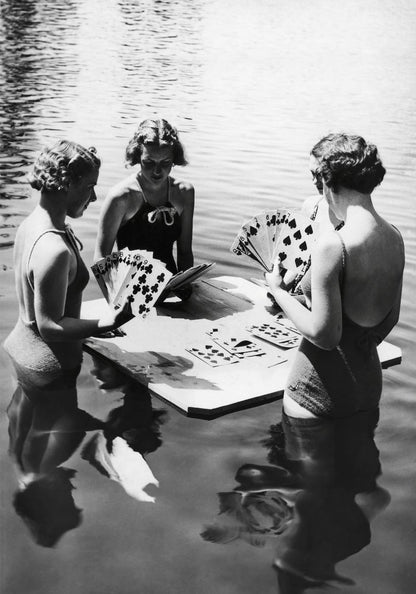 Bathing Beauties Playing Cards in the Water Poster