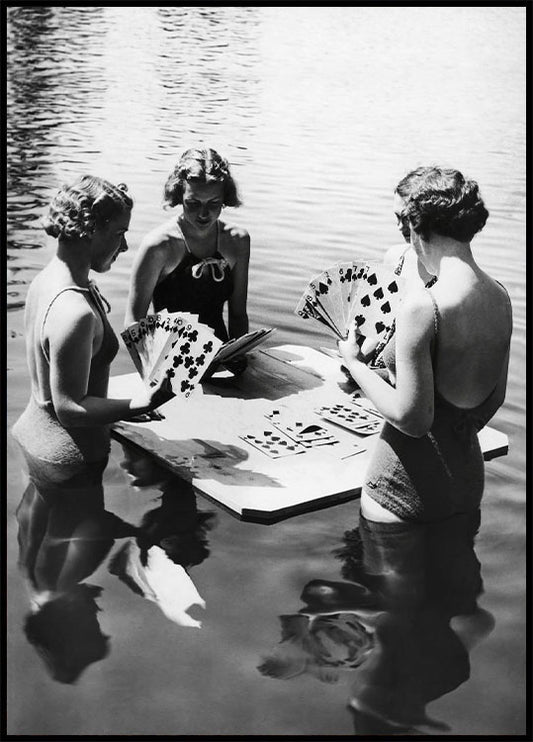 Bathing Beauties Playing Cards in the Water Poster