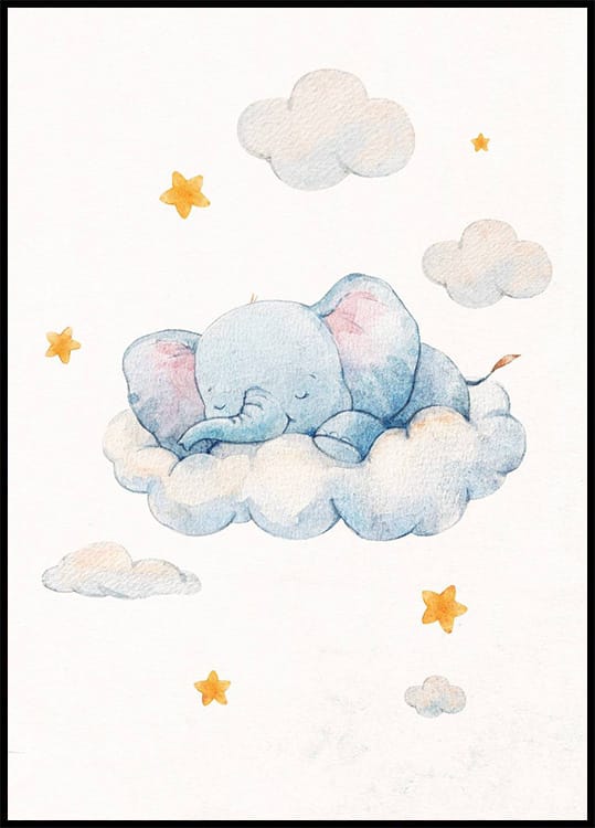 Baby Elephant Sleeping On Clouds Plakat