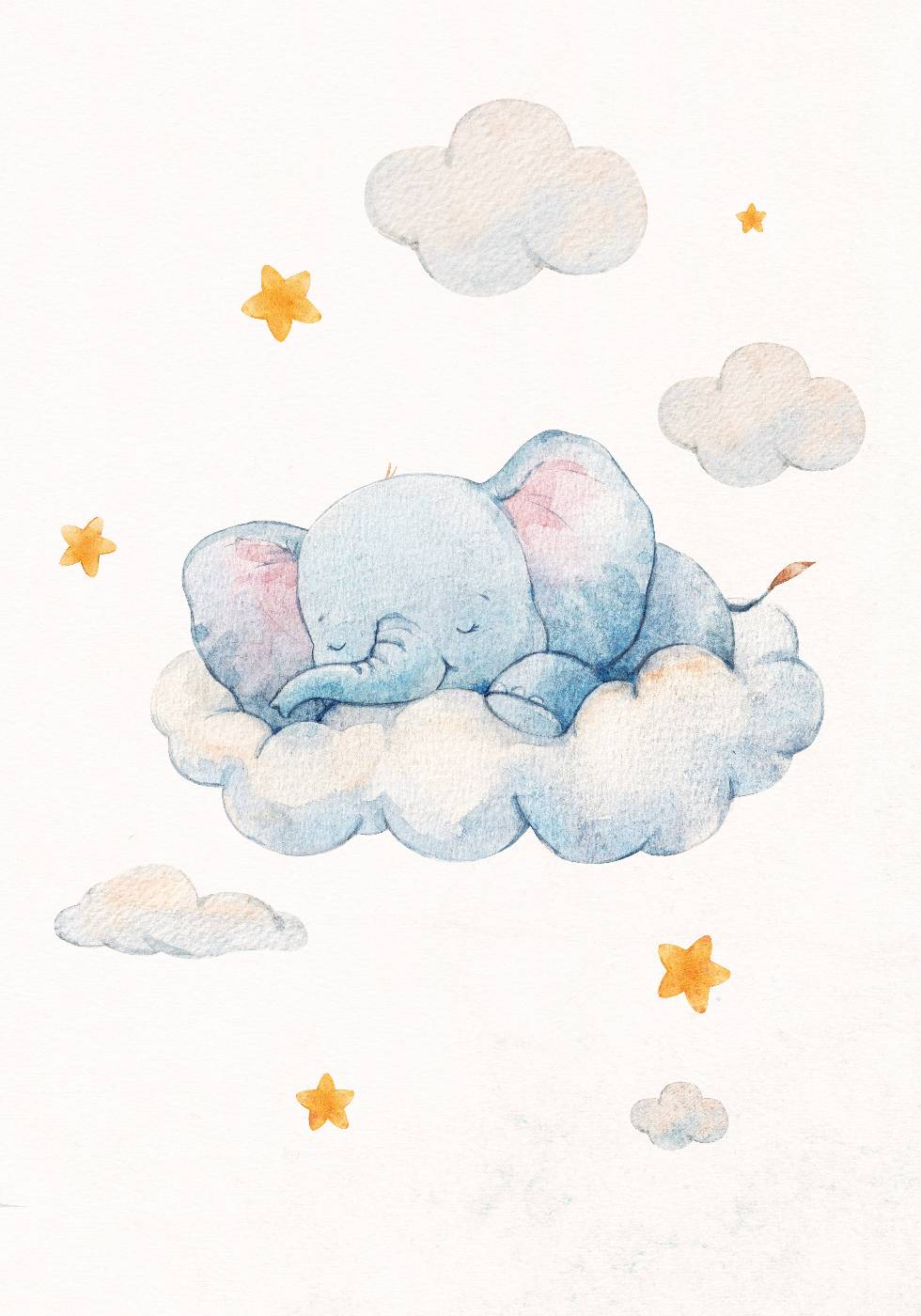 Baby Elephant Sleeping On Clouds Plakat