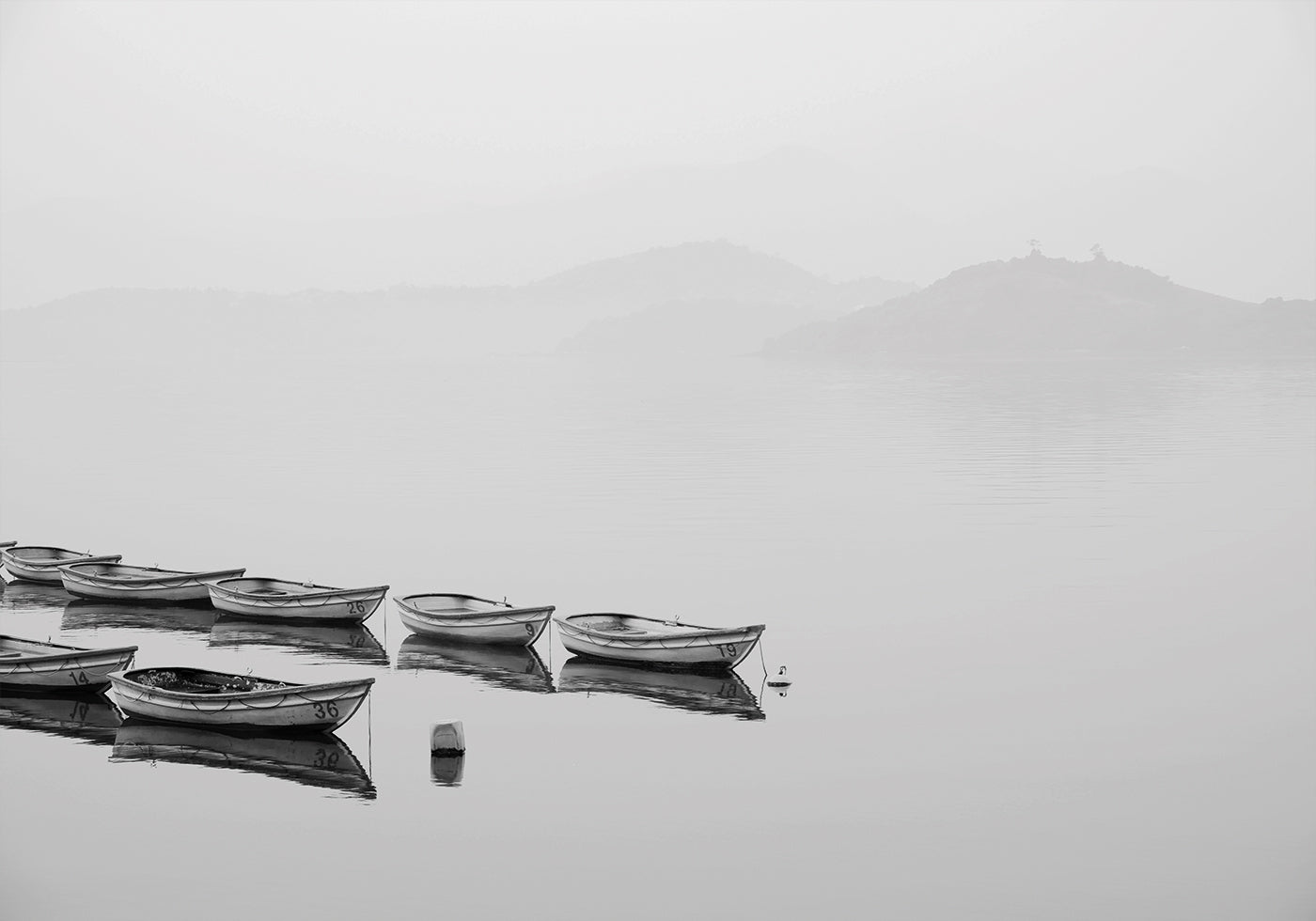 Boats In A Foggy Lake Plakat