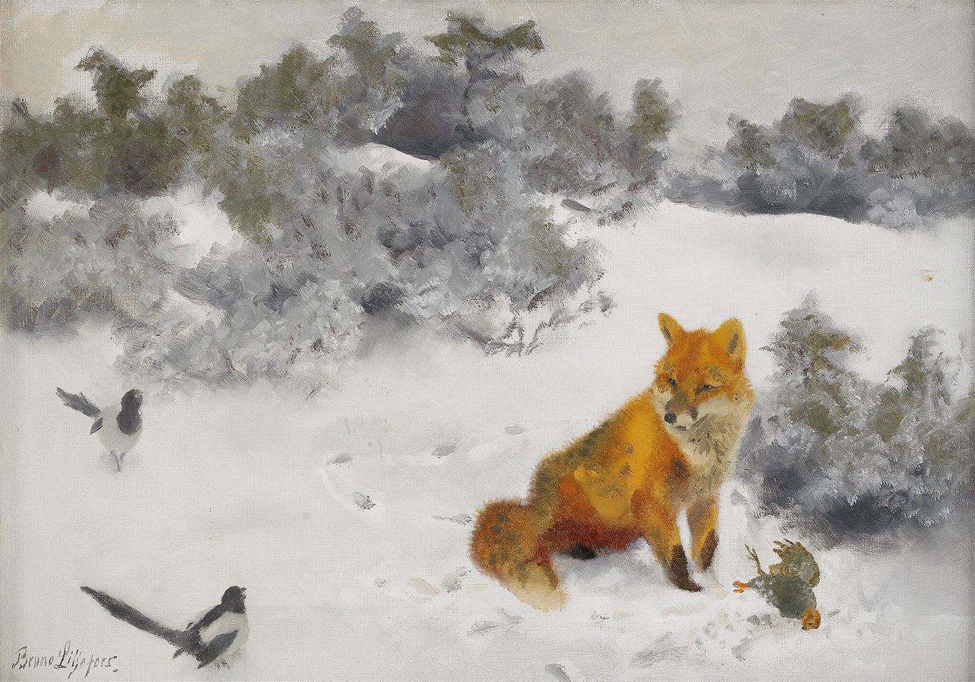 Fox in Winter Landscape By Bruno Liljefors No. 2 Plakat