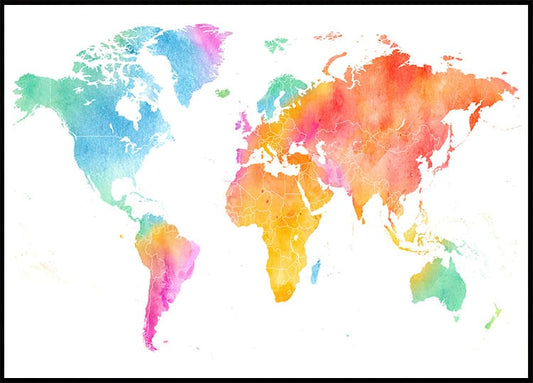 Multicolor Watercolor World Map Plakat