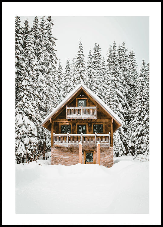 Snowy House In The Mountains Plakat