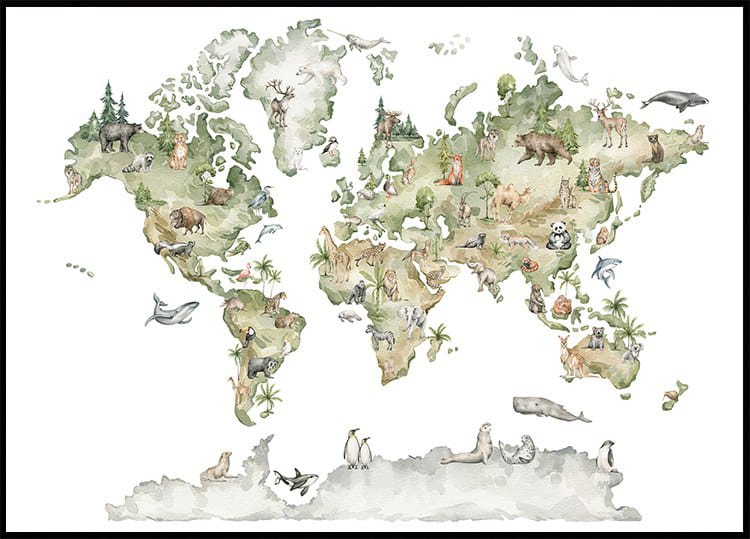 Animal World Map Plakat