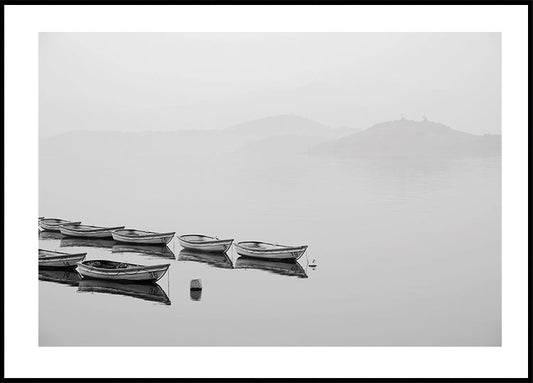 Boats In A Foggy Lake Plakat