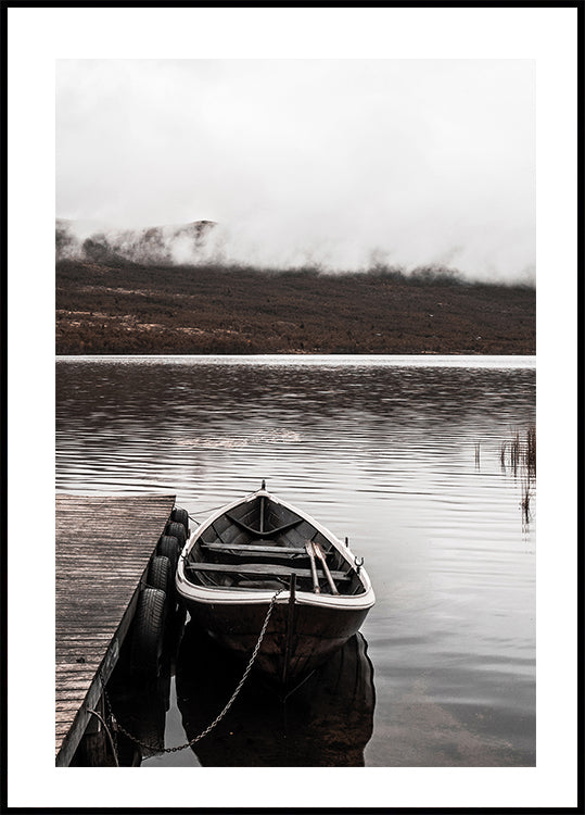 Boat In A Lake Near The Mountains Plakat