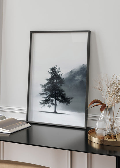 Pine Tree In a Foggy Field Plakat