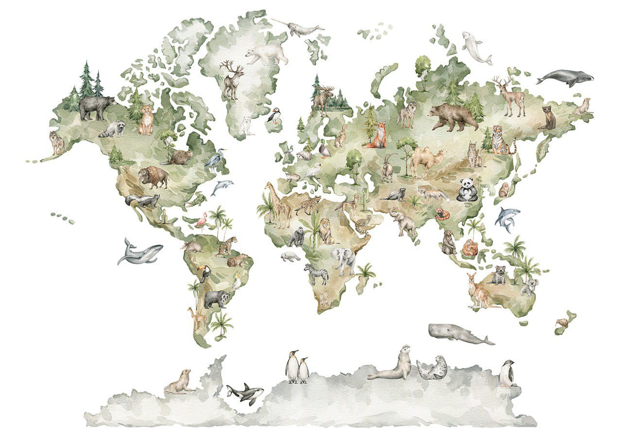 Animal World Map Plakat