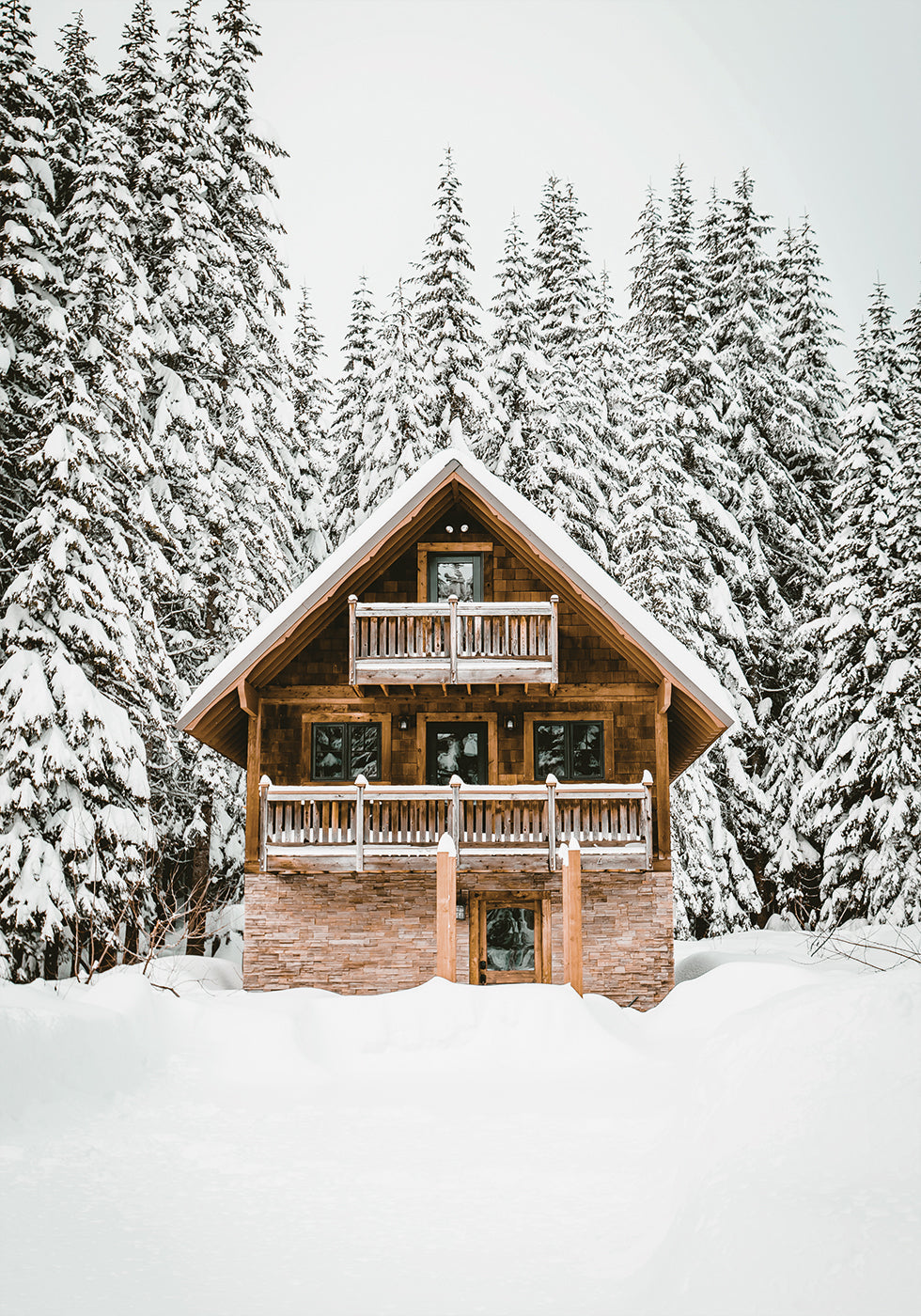 Snowy House In The Mountains Plakat